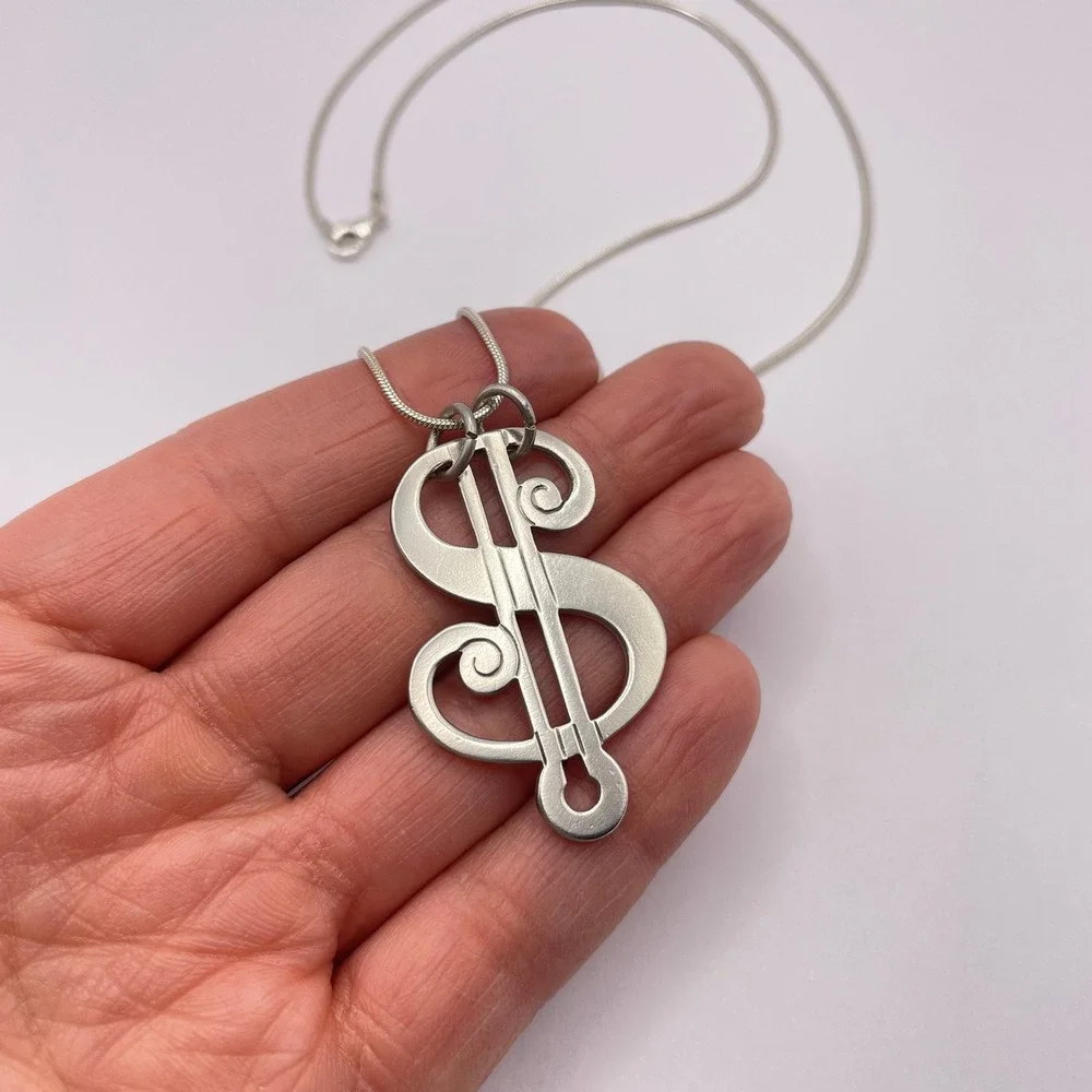 Vintage Sterling‎ Silver Dollar Sign Pendant Necklace R. Blackinton & Co.